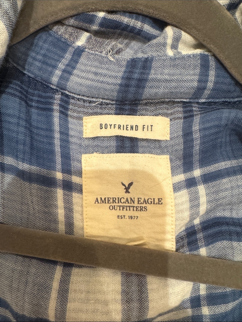 Y2K American Eagle Outfitters Blue and White Plaid Boyfriend Shirt - Picture 2 of 2
